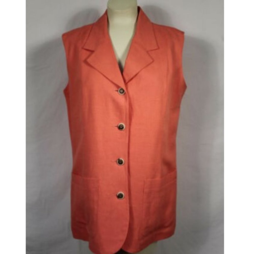 NY Sake Coral Linen Sleeveless Tie-Back Top sz 14